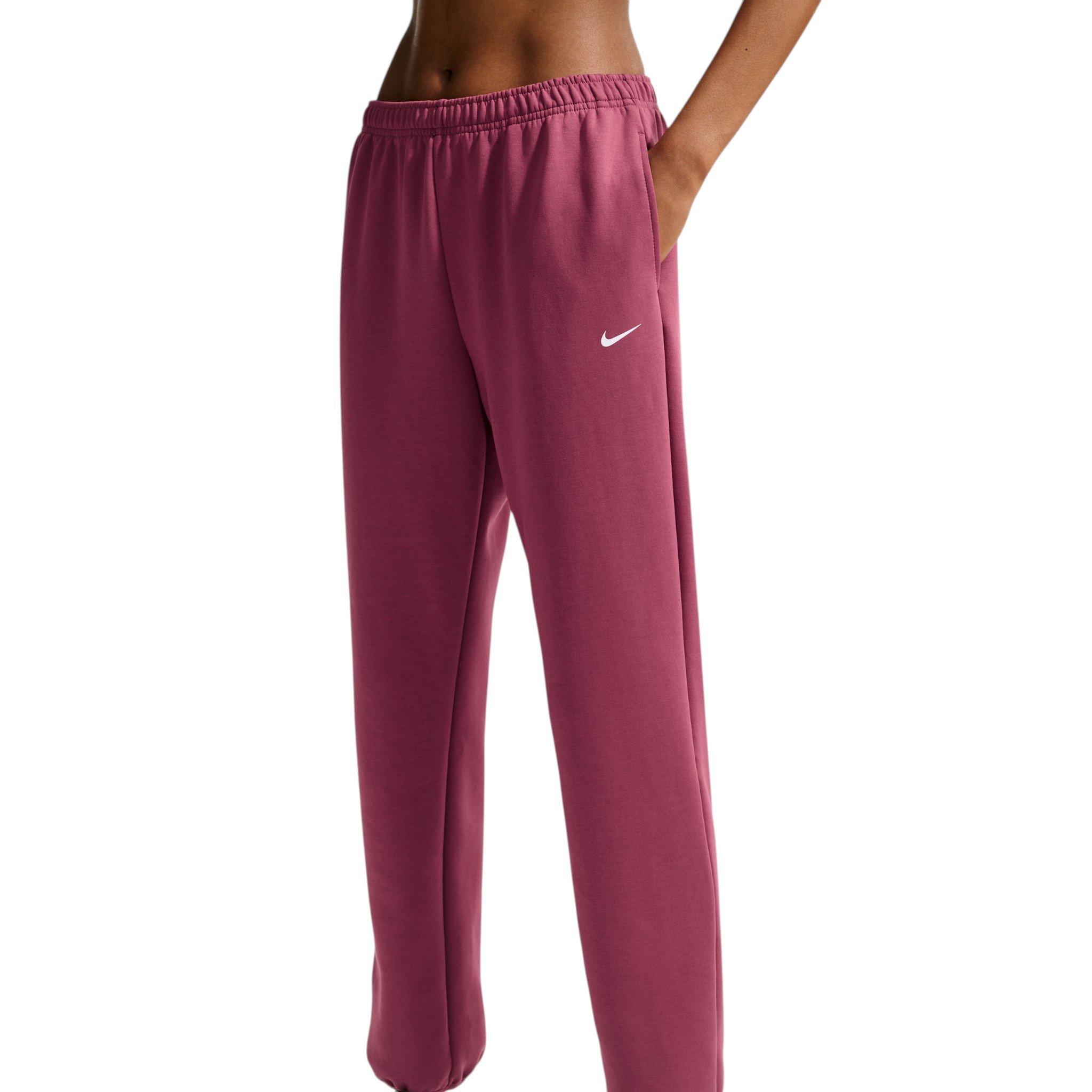 Nike Women's Studio Fleece Sport Dri-FIT Mid-Rise Pants - Pink Smoke - PINK SMOKE